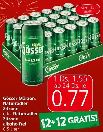 Spar Gösser Märzen, Naturradler Zitrone oder Naturradler Zitrone alkoholfrei 0,5 Liter Angebot