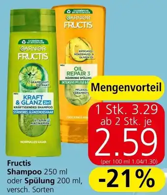 Spar Fructis Shampoo 250 ml oder Spülung 200 ml Angebot