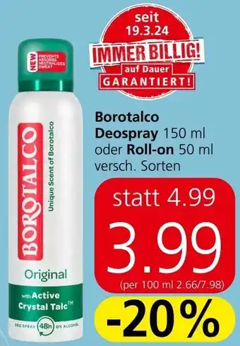 Spar Borotalco Deospray 150 ml oder Roll-on 50 ml Angebot