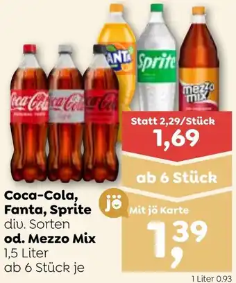 ADEG Coca-Cola, Fanta, Sprite diu. Sorten od. Mezzo Mix 1,5 Liter Angebot