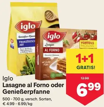 MPreis Iglo Lasagne al Forno oder Genießerpfanne Angebot