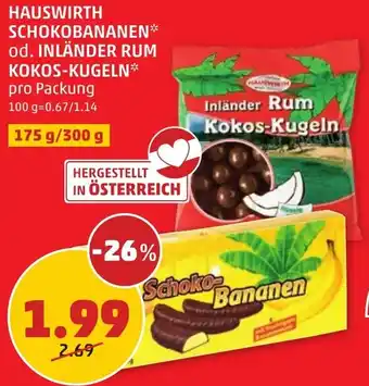 PENNY HAUSWIRTH SCHOKOBANANEN od. INLÄNDER RUM KOKOS-KUGELN Angebot