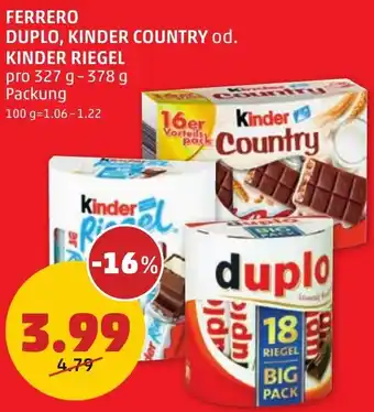 PENNY FERRERO DUPLO, KINDER COUNTRY od. KINDER RIEGEL Angebot