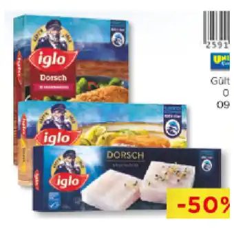 Unimarkt Iglo Dorsch in Knusperbröseln, natur oder paniert je 7,49€ Unimarkt Angebot