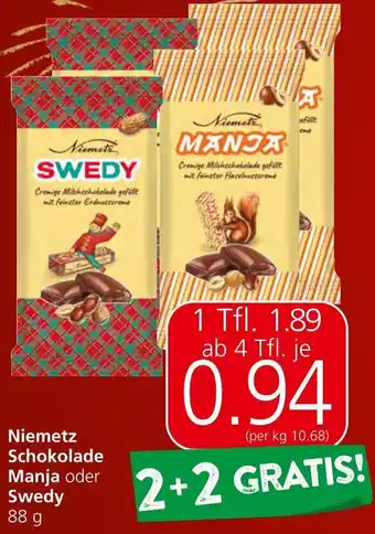 Interspar Niemetz Schokolade Manja oder Swedy 88g Angebot