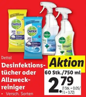 Lidl Dettol Desinfektions- tücher oder Allzweck- reiniger 750ml Angebot