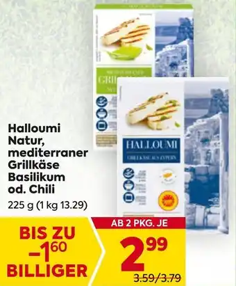 Billa Halloumi Natur, mediterraner Grillkäse Basilikum od. Chili Angebot