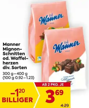 Billa Manner Mignon- Schnitten od. Waffel- herzen Angebot