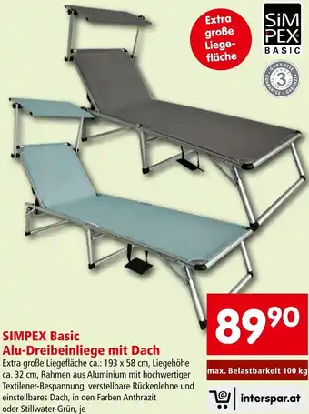 Interspar SIMPEX Basic Alu-Dreibeinliege mit Dach Angebot