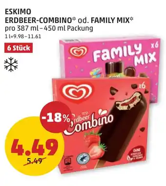 PENNY ESKIMO ERDBEER-COMBINO od. FAMILY MIX 387-450 ml Angebot