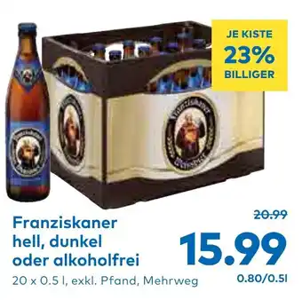 T&G Franziskaner hell, dunkel oder alkoholfrei 20 x 0.5L Angebot