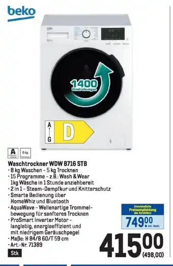 Metro Waschtrockner WDW 8716 STB Angebot