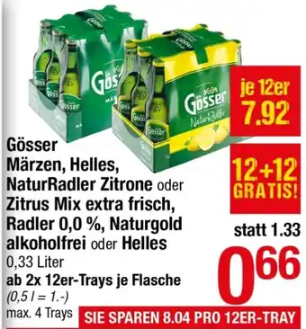 Maximarkt Gösser Märzen, Helles, NaturRadler Zitrone oder Zitrus Mix extra frisch, Radler 0,0 %, 0,33 Liter Angebot