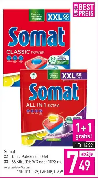 Sutterlüty Somat XXL Tabs, Pulver oder Gel 33-66 Stk33-66 Stk., 125 WG oder 1072 ml 125 WG oder 1072 ml Angebot