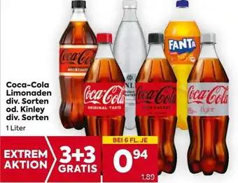 Billa Coca-Cola Limonaden div. Sorten od. Kinley div. Sorten 1 Liter Angebot