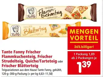 Interspar Tante Fanny Frischer Flammkuchenteig, Frischer Strudelteig, Quiche/Tarteteig oder Frischer Blätterteig Angebot