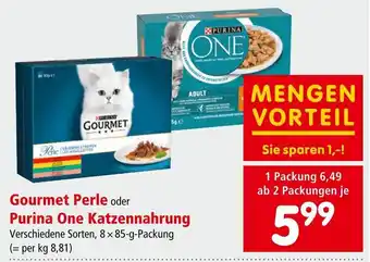 Interspar Gourmet Perle oder Purina One Katzennahrung 8 x 85g Angebot