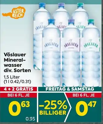 Billa Vöslauer Mineral- wasser div. Sorten 1.5L Angebot