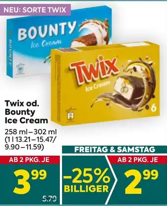 Billa Twix od. Bounty Ice Cream 258ml-302ml Angebot