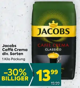 Billa Jacobs Caffè Crema div. Sorten 1 Kilo Angebot