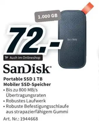 Media Markt Portable SSD 1 TB Mobiler SSD-Speicher Angebot