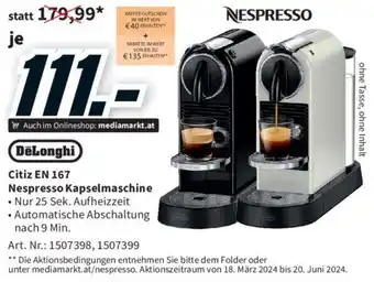 Media Markt Citiz EN 167 Nespresso Kapselmaschine Angebot