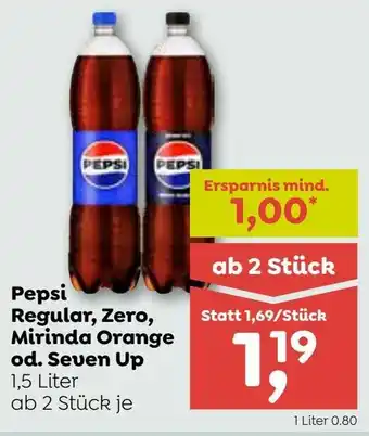 ADEG Pepsi Regular, Zero, Mirinda Orange od. Seven Up 1.5 Liter Angebot