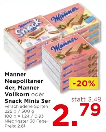 Unimarkt Manner Neapolitaner 4er, Manner Vollkorn oder Snack Minis 3er 225-300g Angebot