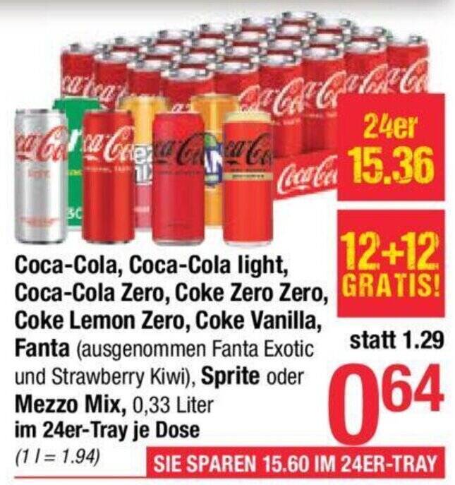 Alle Coca Cola/ Zero/Fanta/ Sprite Angebote Finden und entdecken Sie
