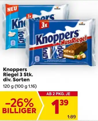 Billa Knoppers Riegel 3 Stk. div. Sorten 120g Angebot