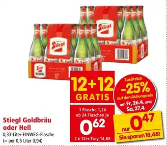 Interspar Stiegl Goldbräu oder Hell 0.33L Angebot