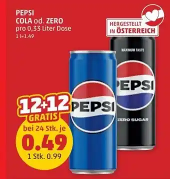 PENNY PEPSI COLA od. ZERO 0.33 Liter Angebot