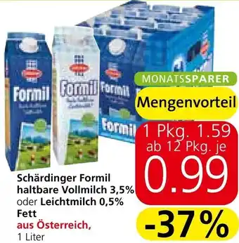 Spar Schärdinger Formil haltbare Vollmilch oder Leichtmilch Fett Angebot