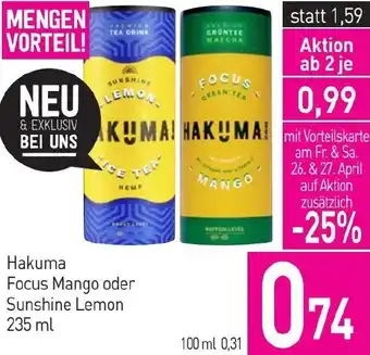 Sutterlüty Hakuma Focus Mango oder Sunshine Lemon 235 ml Angebot