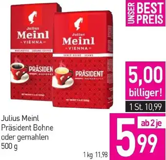 Sutterlüty Julius Meinl Präsident Bohne oder gemahlen 500 g Angebot