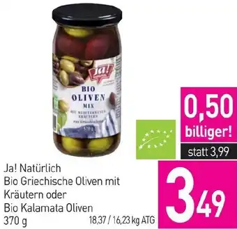 Sutterlüty Ja! Natürlich Bio Griechische Oliven mit Kräutern oder Bio Kalamata Oliven Angebot