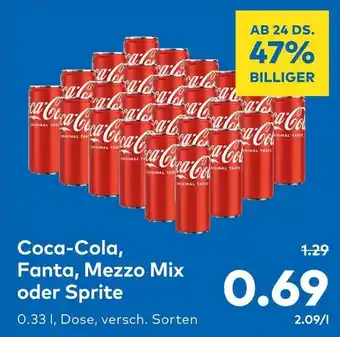 T&G Coca-Cola, Fanta, Mezzo Mix oder Sprite 0.33L Angebot