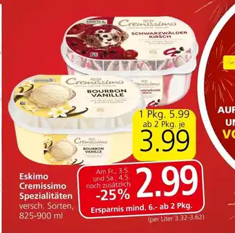 Spar Eskimo Cremissimo Spezialitäten 825-900 mL Angebot