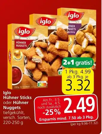 Spar Iglo Hühner Sticks oder Hühner Nuggets 220-250g Angebot