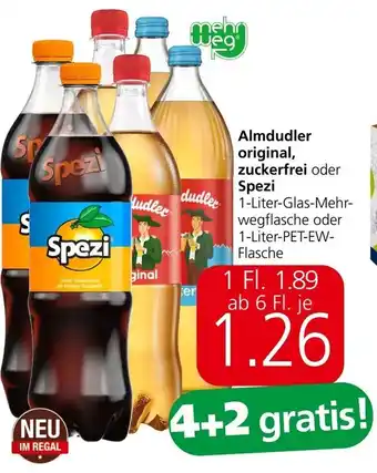 Spar Almdudler original, zuckerfrei oder Spezi Angebot