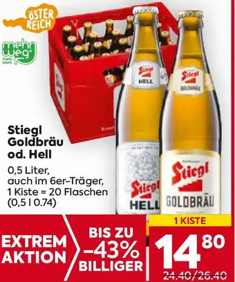 Billa Stiegl Goldbräu od. Hell 0,5 Liter Angebot