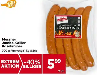 Billa Messner Jumbo-Griller Käsekrainer 700g Angebot