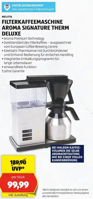 Hofer FILTERKAFFEEMASCHINE AROMA SIGNATURE THERM DELUXE Angebot