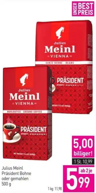 Sutterlüty Julius Meinl Präsident Bohne oder gemahlen 500 g Angebot