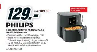 Media Markt Essential Airfryer XL HD9270/60 Heißluftfritteuse Angebot