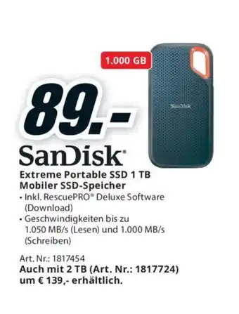 Media Markt Extreme Portable SSD 1 TB Mobiler SSD-Speicher Angebot