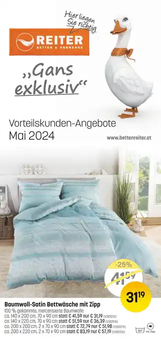 Reiter Baumwoll-Satin Bettwäsche mit Zipp Angebot