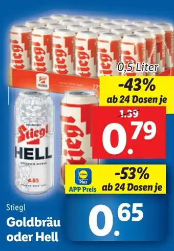 Lidl Goldbräu oder Hell 0.5L Angebot