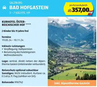 Hofer Reisen BAD HOFGASTEIN Angebot