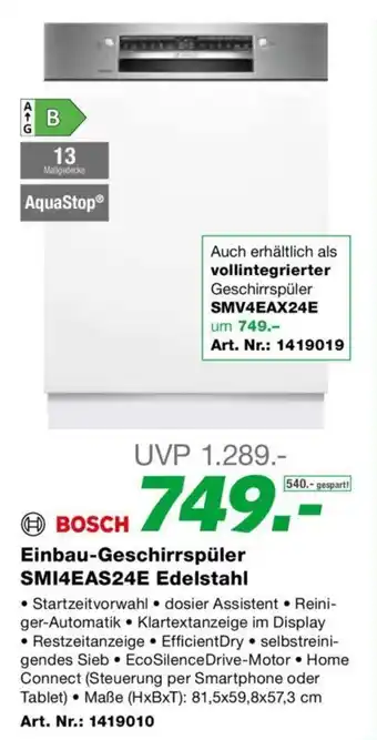 EP Einbau-Geschirrspüler SMI4EAS24E Edelstahl Angebot